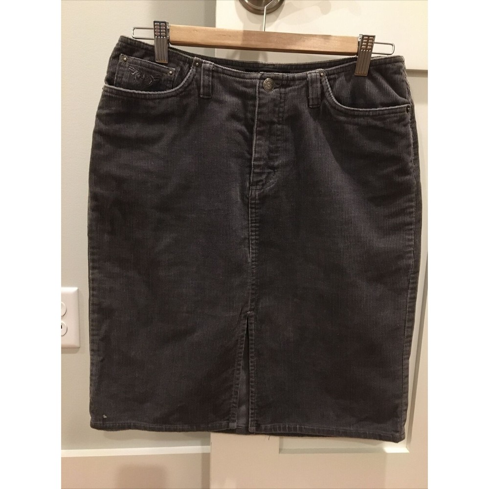 Angels Stretch Corduroy Knee Length Blue Grey Skirt Size 4 (5)